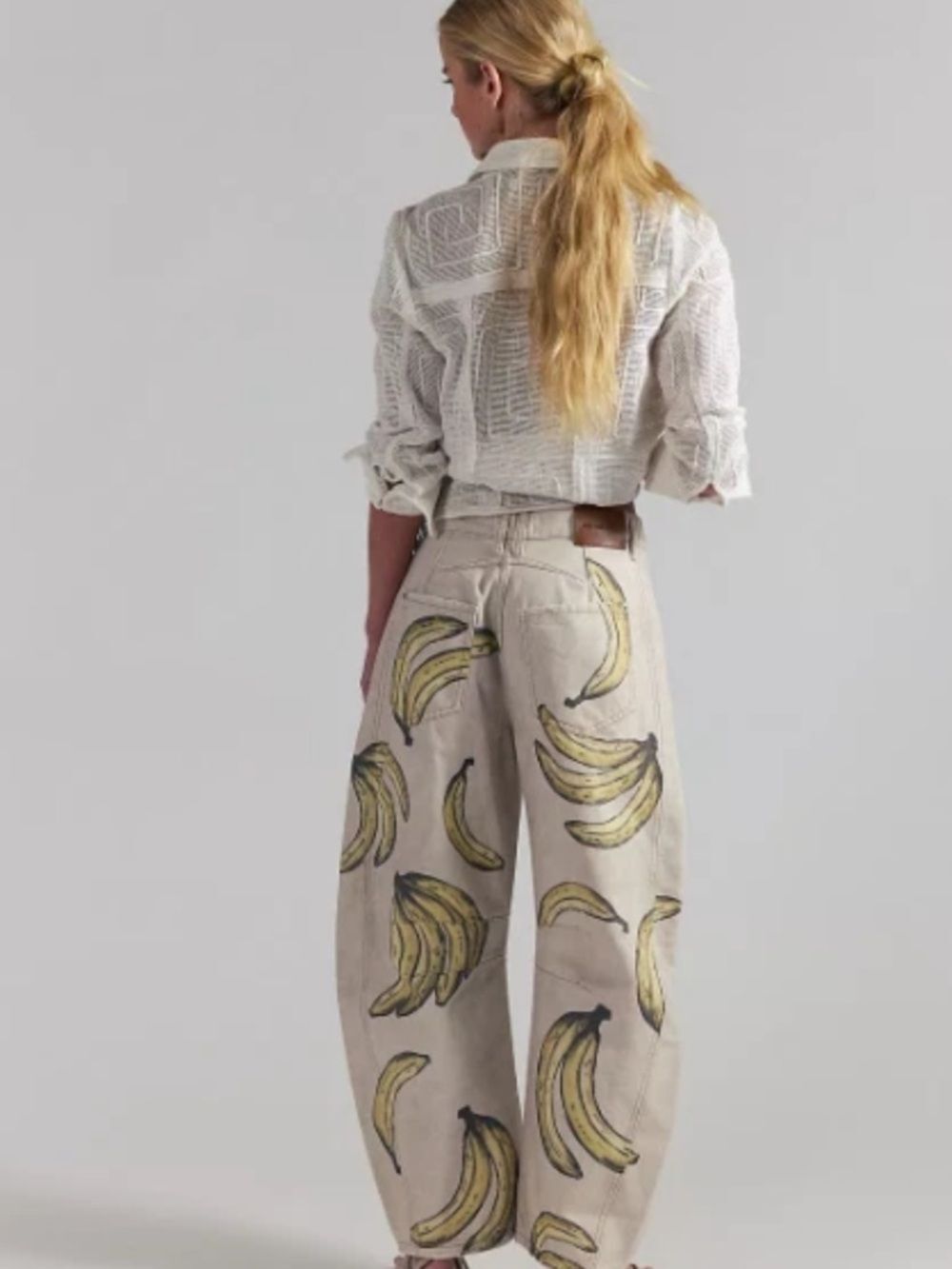 NWT FREE PEOPLE We The Free Good Luck Printed Barrel Jeans - Go Bananas - Picture 1 of 13